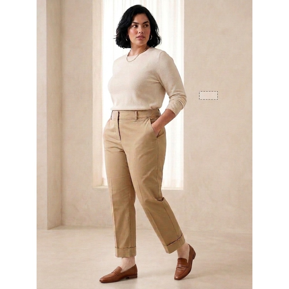 New York & Company 7th Avenue Pant Women Khaki Trousers Cuffed Straight Leg 12